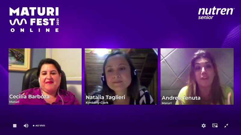 Cecilia Barboza, Natalia Taglieri e Andrea Tenuta no painel do Maturi Fest online