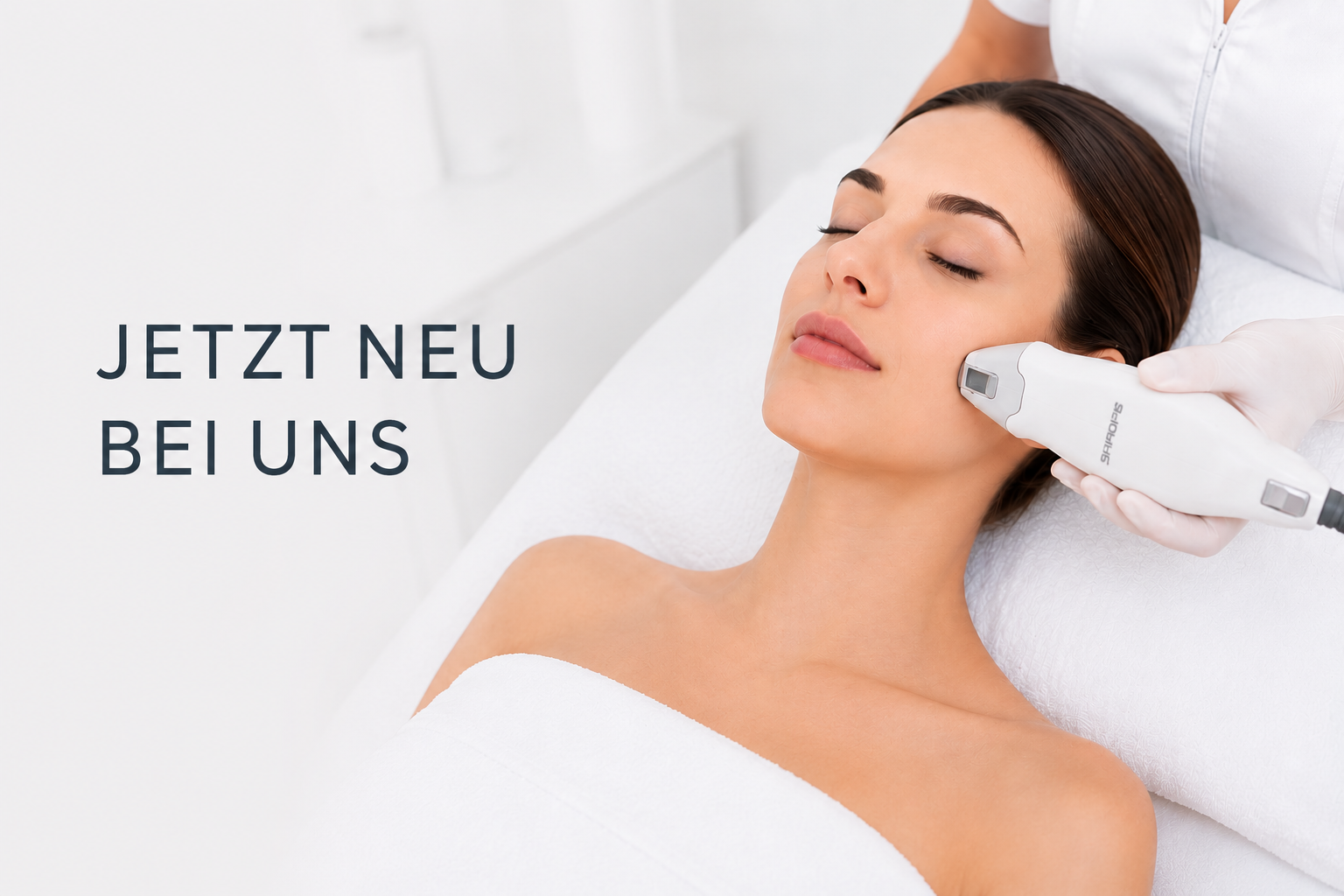 Eine Frau mit schwarzen Nägeln lässt sich die Wimpern machen.