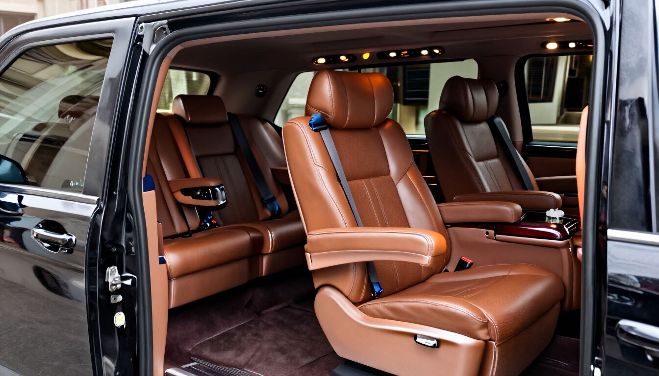 Clean luxury limousine interior prepared for passengers