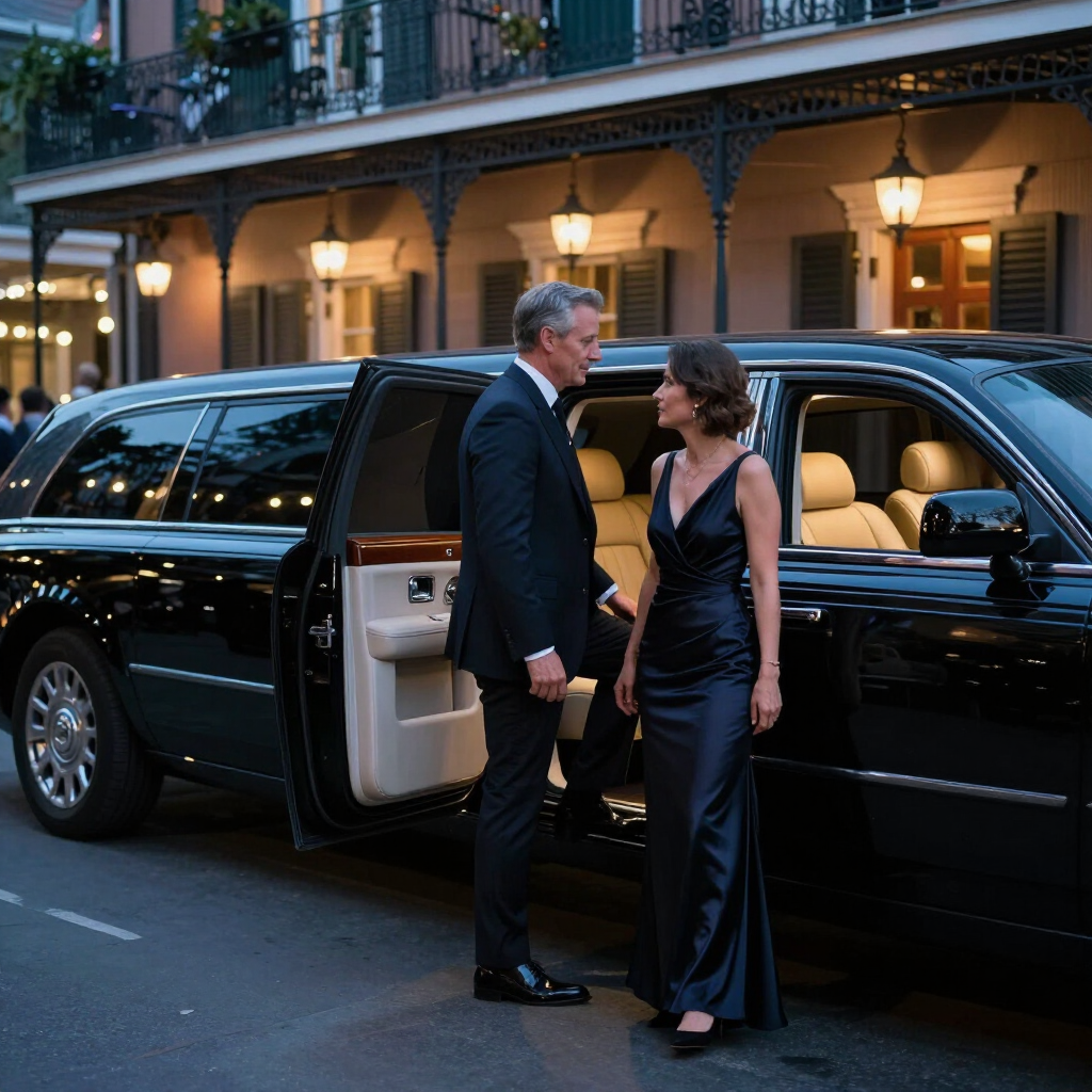 Guests entering a luxury limousine for a New Orleans event