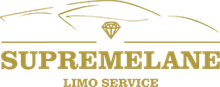 Logo for Supremelane Limo Service, with gold text and diamond, and car silhouette.
