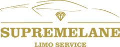 Logo for Supremelane Limo Service, with gold text and diamond, and car silhouette.