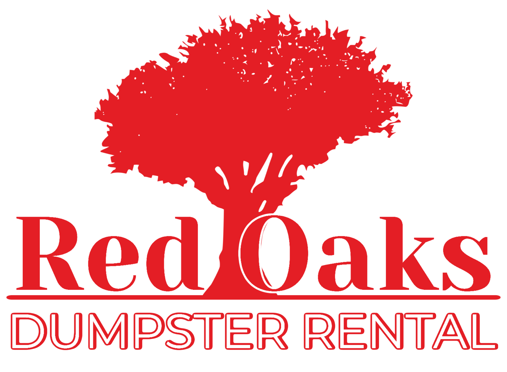Red Oaks Dumpster Rental logo with red tree and text on white background