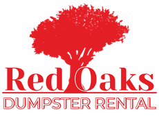 Red Oaks Dumpster Rental logo with red tree and text on white background