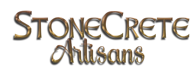 StoneCrete Artisans logo in metallic gold script.
