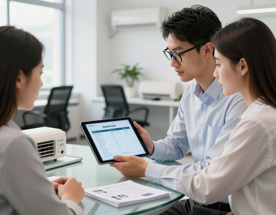 Asesor técnico tomando datos para la cotización