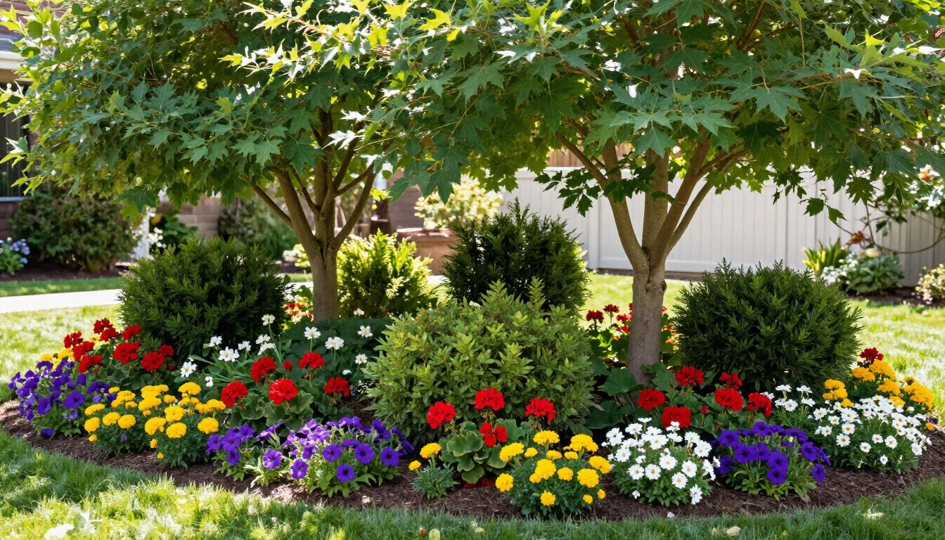 A Big Heifer Farm sign with a cow illustration hangs over a mailbox and a flower bed with mulch in a grassy front yard.