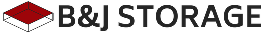 B&J Storage logo with a red-and-white box icon and bold black text on a white background