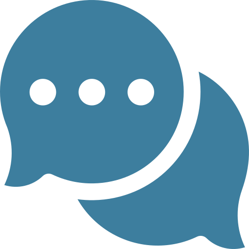 Two red speech bubbles with three white dots on them