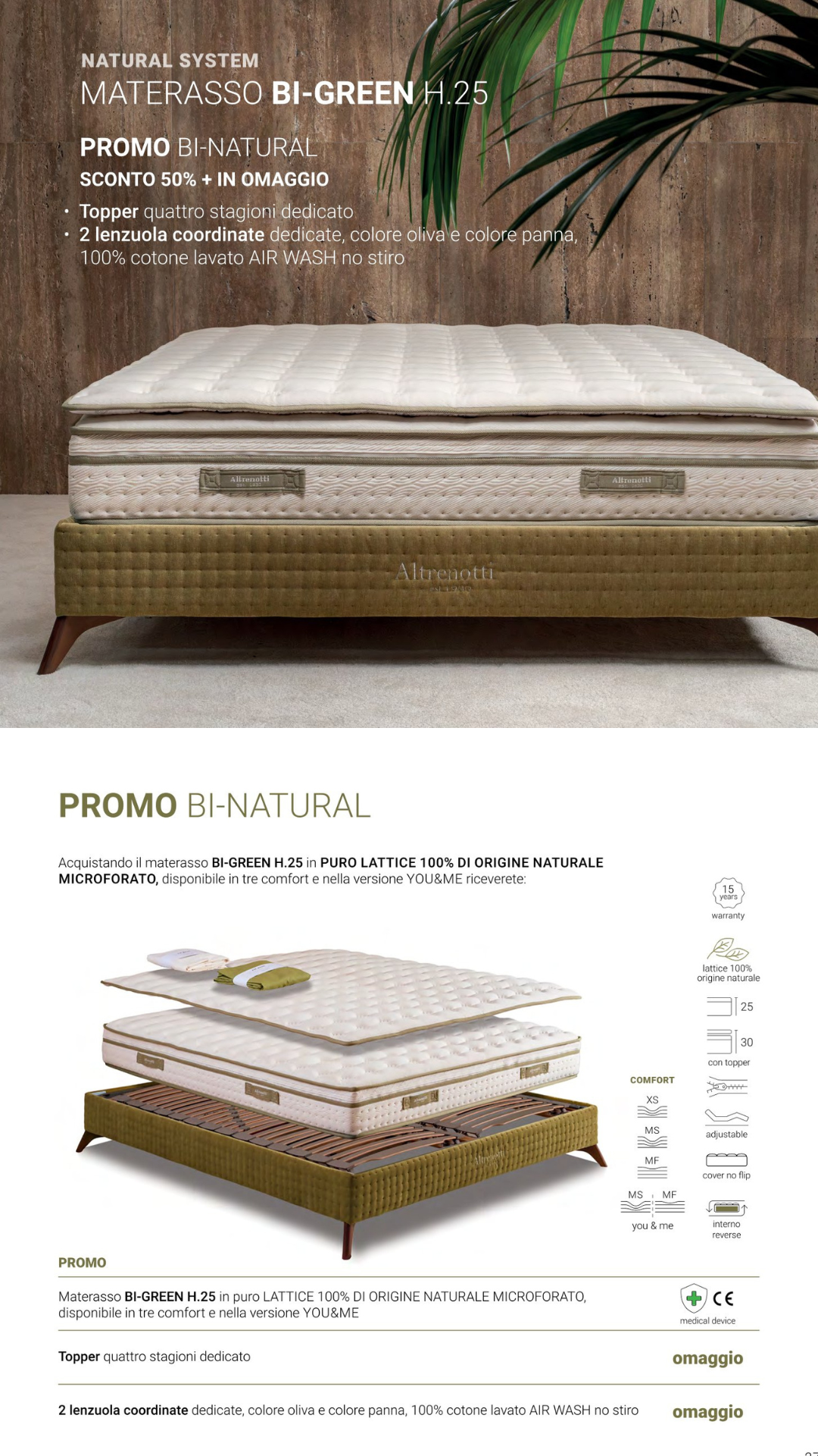 Lattice naturale altrenotti sconto 50%, vieni a scoprire l'ergonomia, l'accoglienza e l'elasticita' del materasso bi-green Altrenotti.