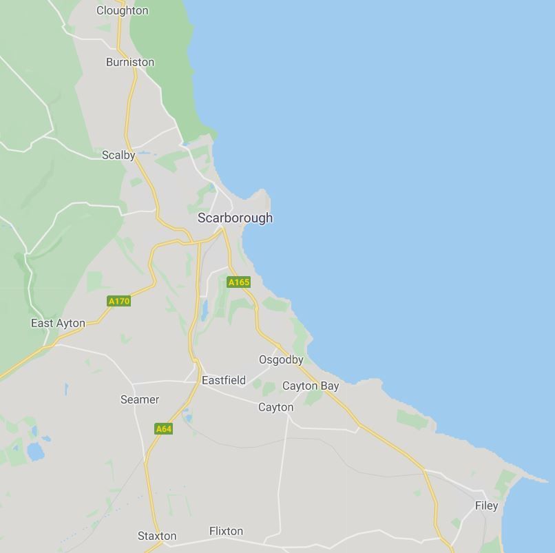 A map showing a city and a body of water.