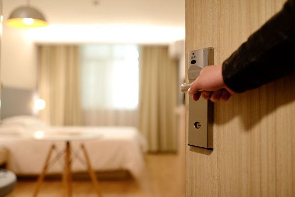 Looking into a hotel room