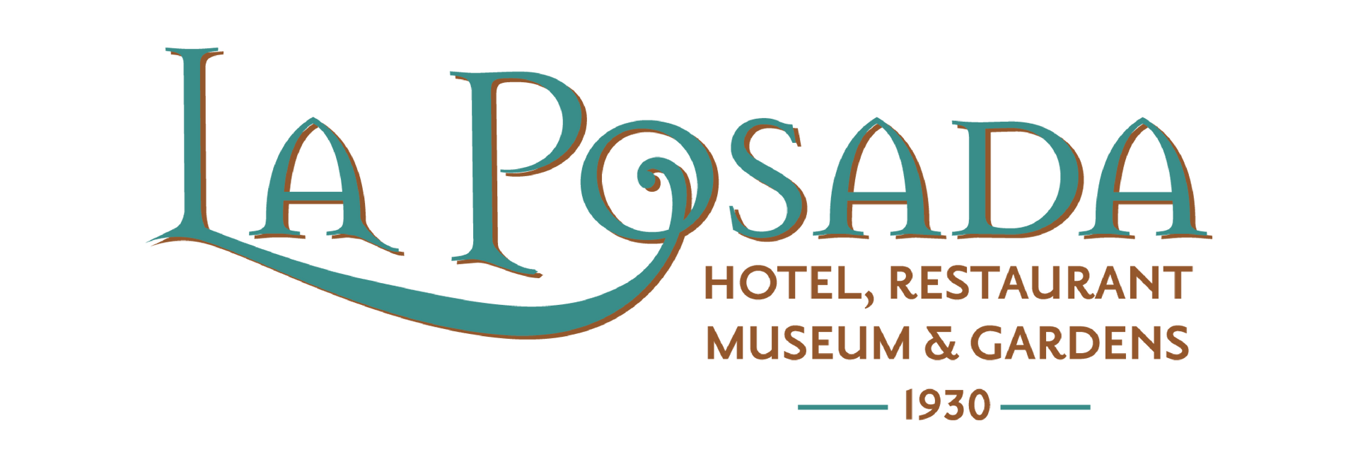 La Posada Hotel logo in teal font, with