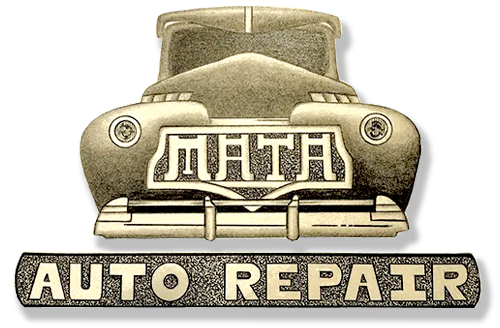 A logo for mata auto repair with a car on it