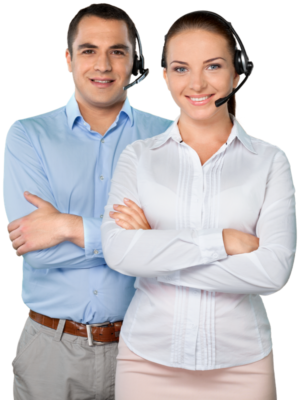 Virtual Assistants wearing headsets are standing next to each other.