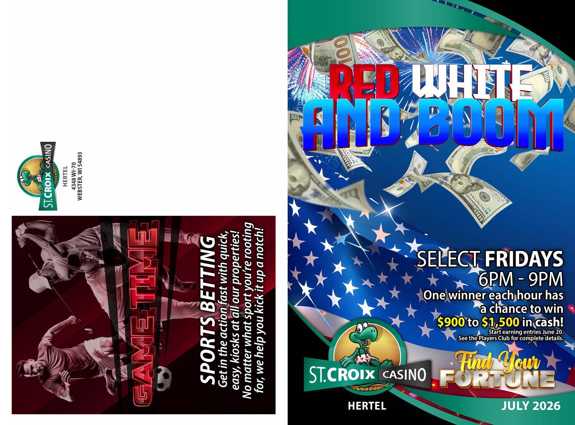 Red, white and blue event flyer with U.S. flag art, sponsor logos, and Friday night race details