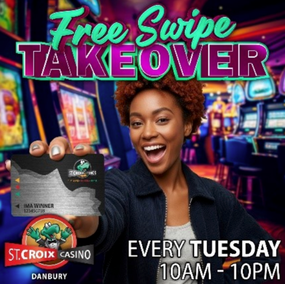 Bright orange promo graphic reading “FREE PLAY FRIDAY” with a surprised woman and floating cash and coins