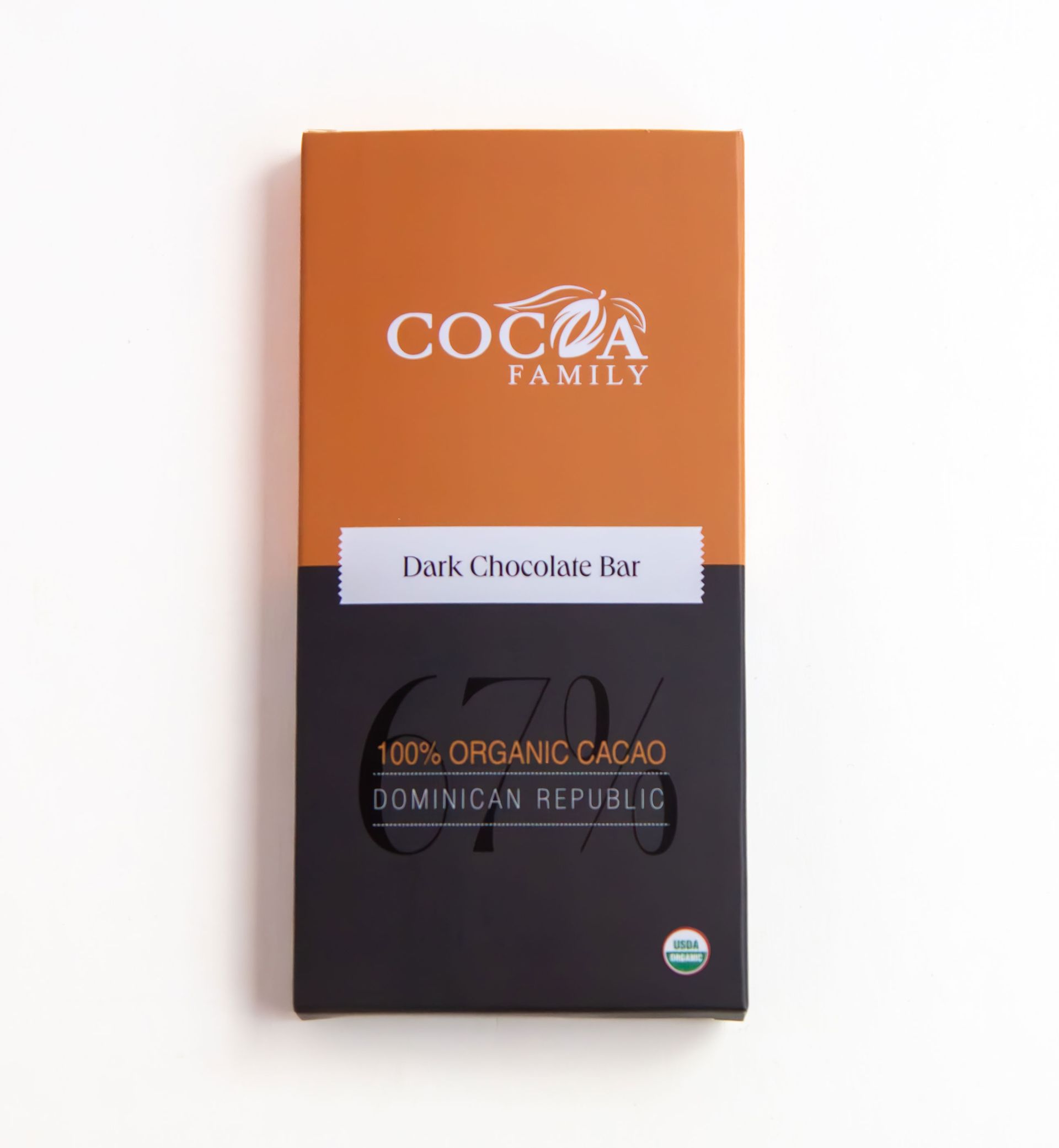A box of cocoa family dark chocolate bar
