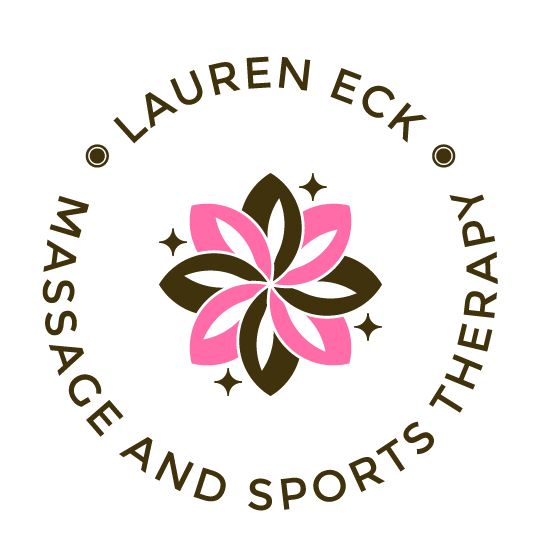 A logo for a massage and sports therapy with a pink flower.