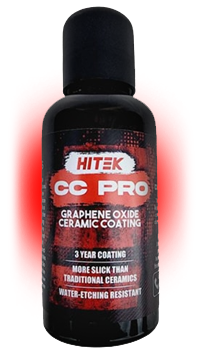 Black bottle of Hitek CC Pro ceramic coating with red accents and text.