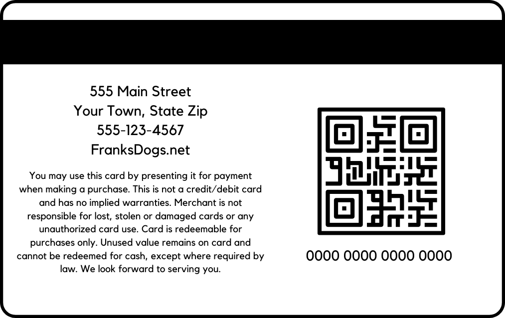 The back of a credit card with a qr code on it.