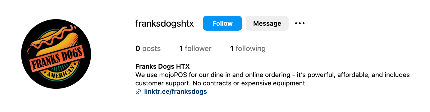 A screenshot of a hot dog restaurant 's instagram page.