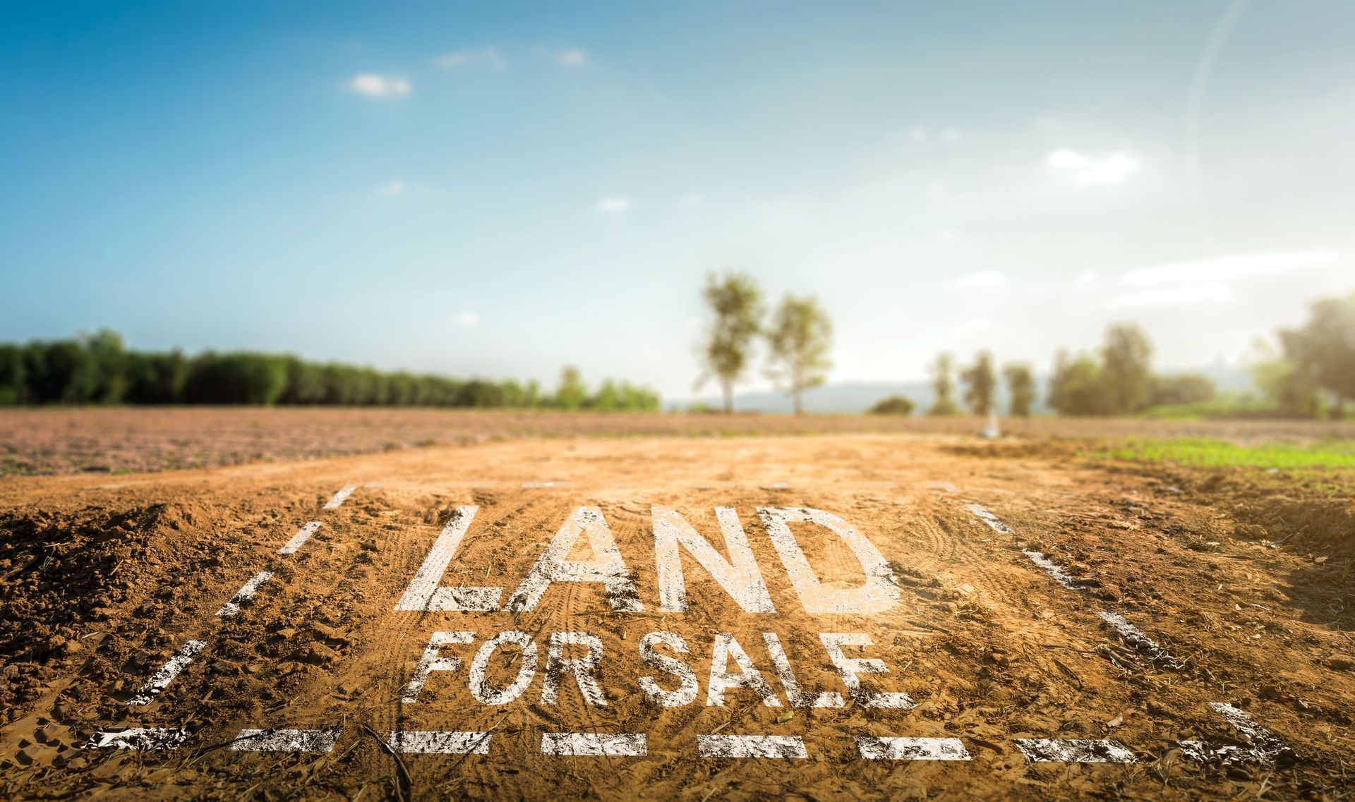 A dirt field with the words `` land for sale '' written in the dirt.