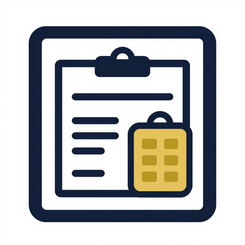 Clipboard icon with a yellow calculator overlay on a white background