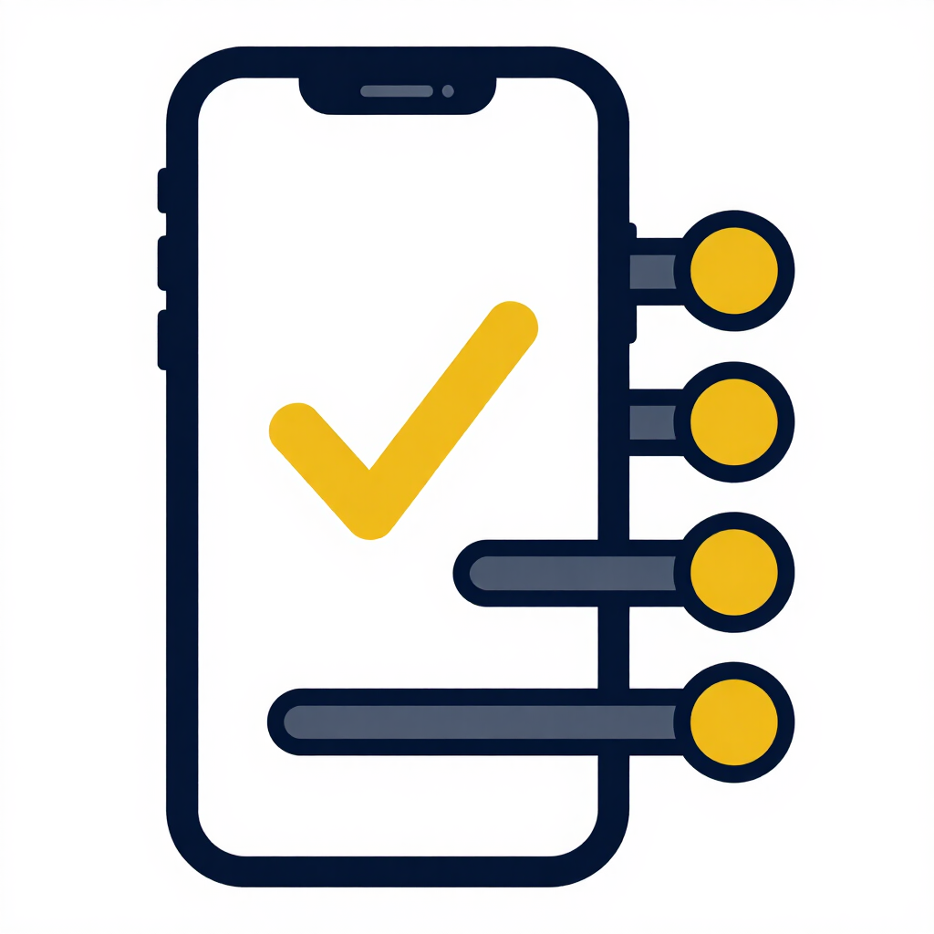 Checklist icon on a smartphone screen with yellow checkmark and list tabs