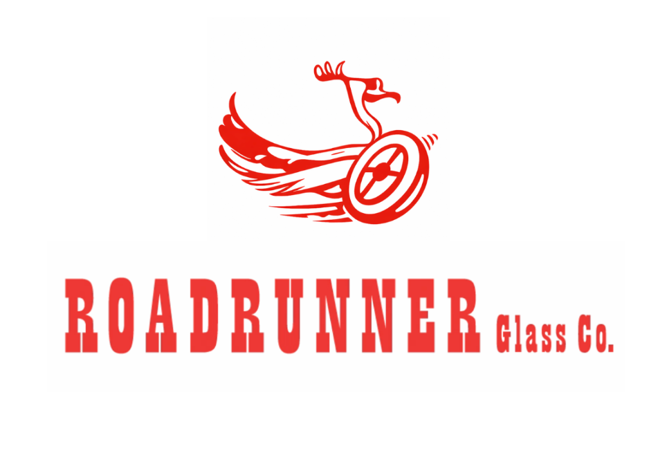 Red Roadrunner Glass Co. logo with a stylized red roadrunner and bold red text