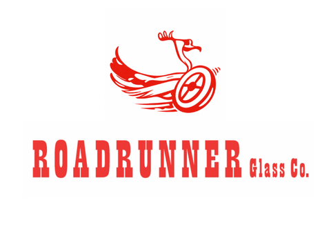 Red Roadrunner Glass Co. logo with a stylized red roadrunner and bold red text