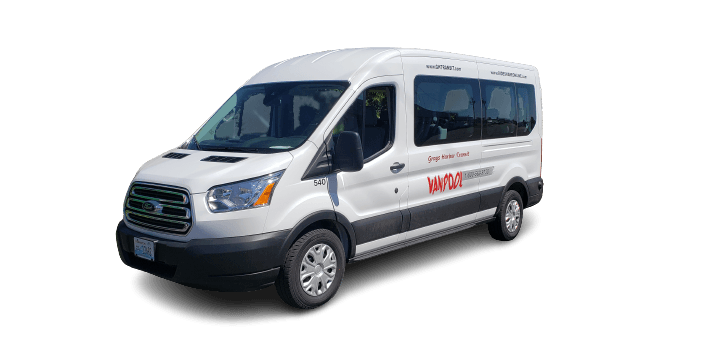 A white Vanpool van is parked on a white background.