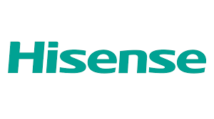 Logotipo de Hisense color verde azulado sobre fondo blanco