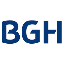 Logotipo azul de BGH sobre fondo blanco