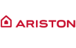 Logotipo de Ariston con icono de casa roja y marca denominativa roja sobre fondo blanco.