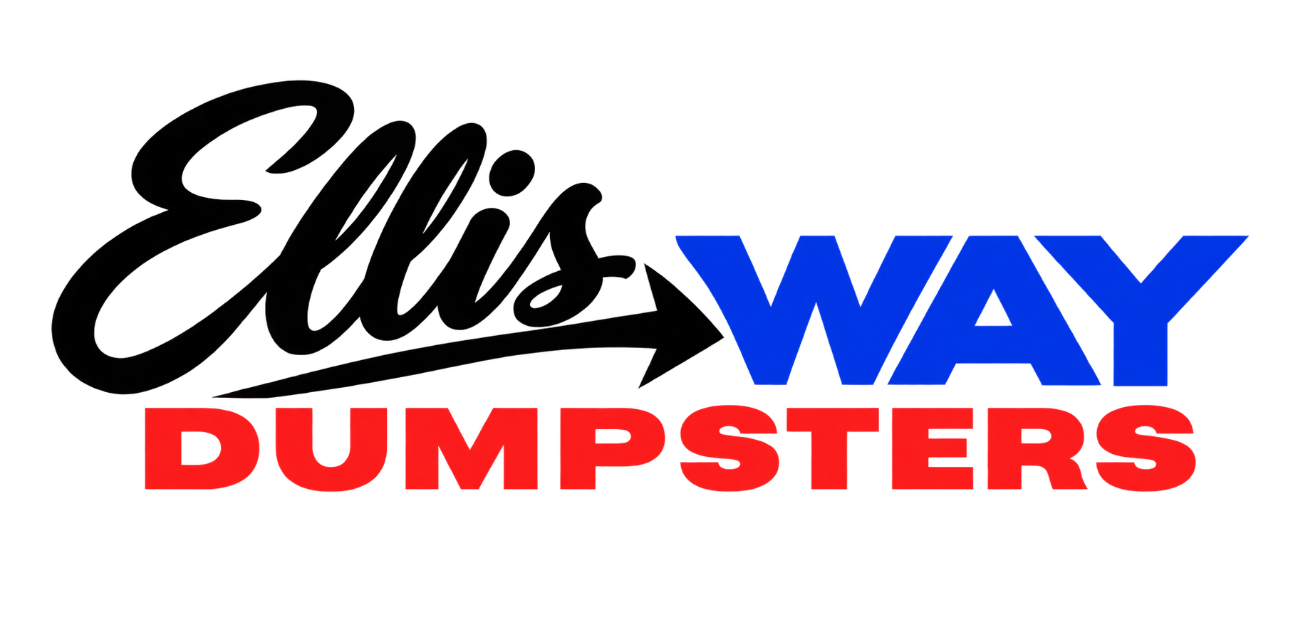 Ellis Way Dumpsters logo in black, blue, and red text