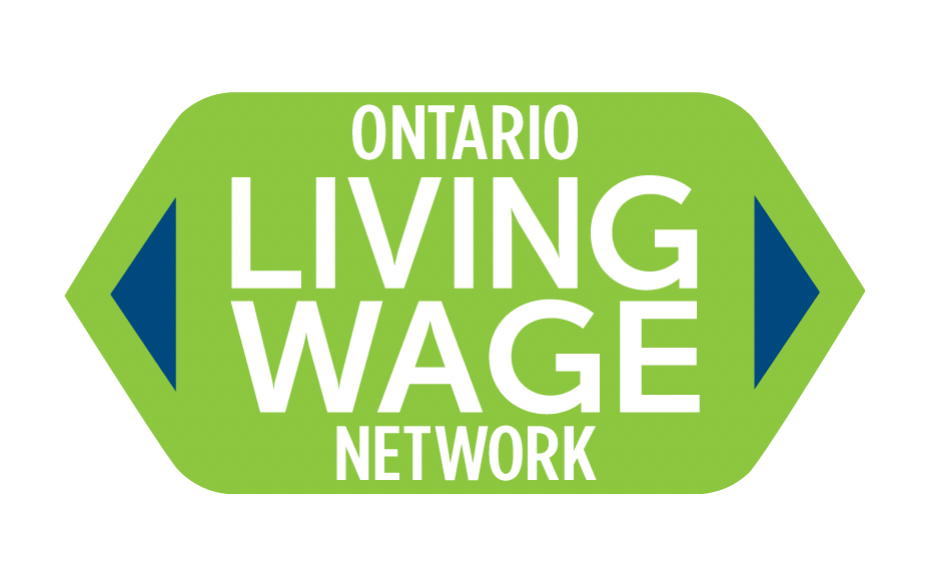 The ontario living wage network logo is green and blue