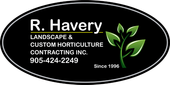 A logo for r. havery landscape and custom horticulture contracting inc.
