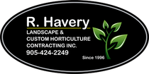A logo for r. havery landscape and custom horticulture contracting inc.