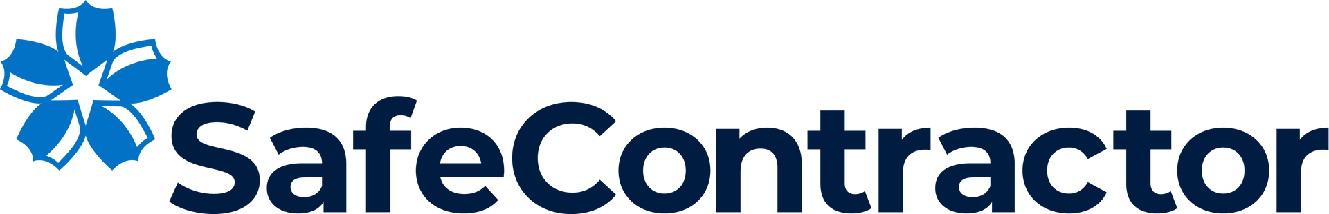 A blue and white logo for safe contractor with a blue star.