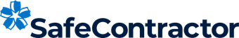 A blue and white logo for safe contractor with a blue star.