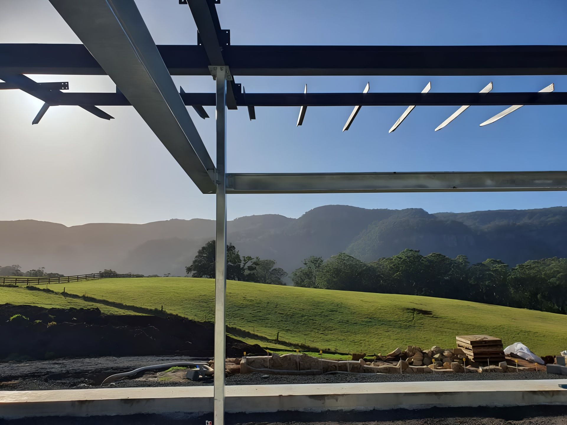 A Construction Site with Steel Beams Framing — Proweld Steel Fabrication In Unanderra, NSW