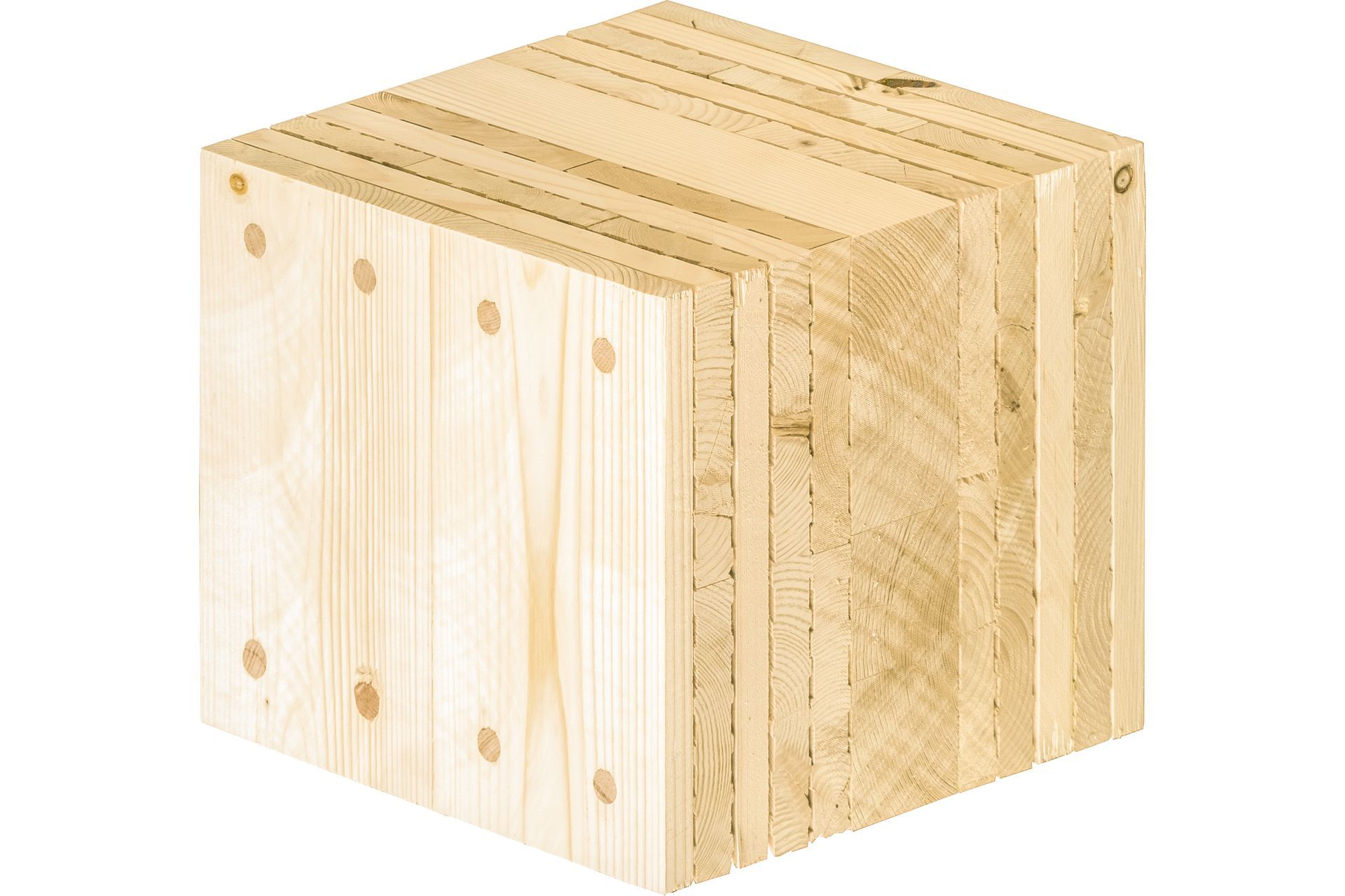 Ein Querschnitt der die Schichten und Holzdübel des Thoma Holz100 zeigt