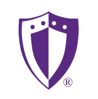 Purple shield logo with three white dots and a registered trademark symbol