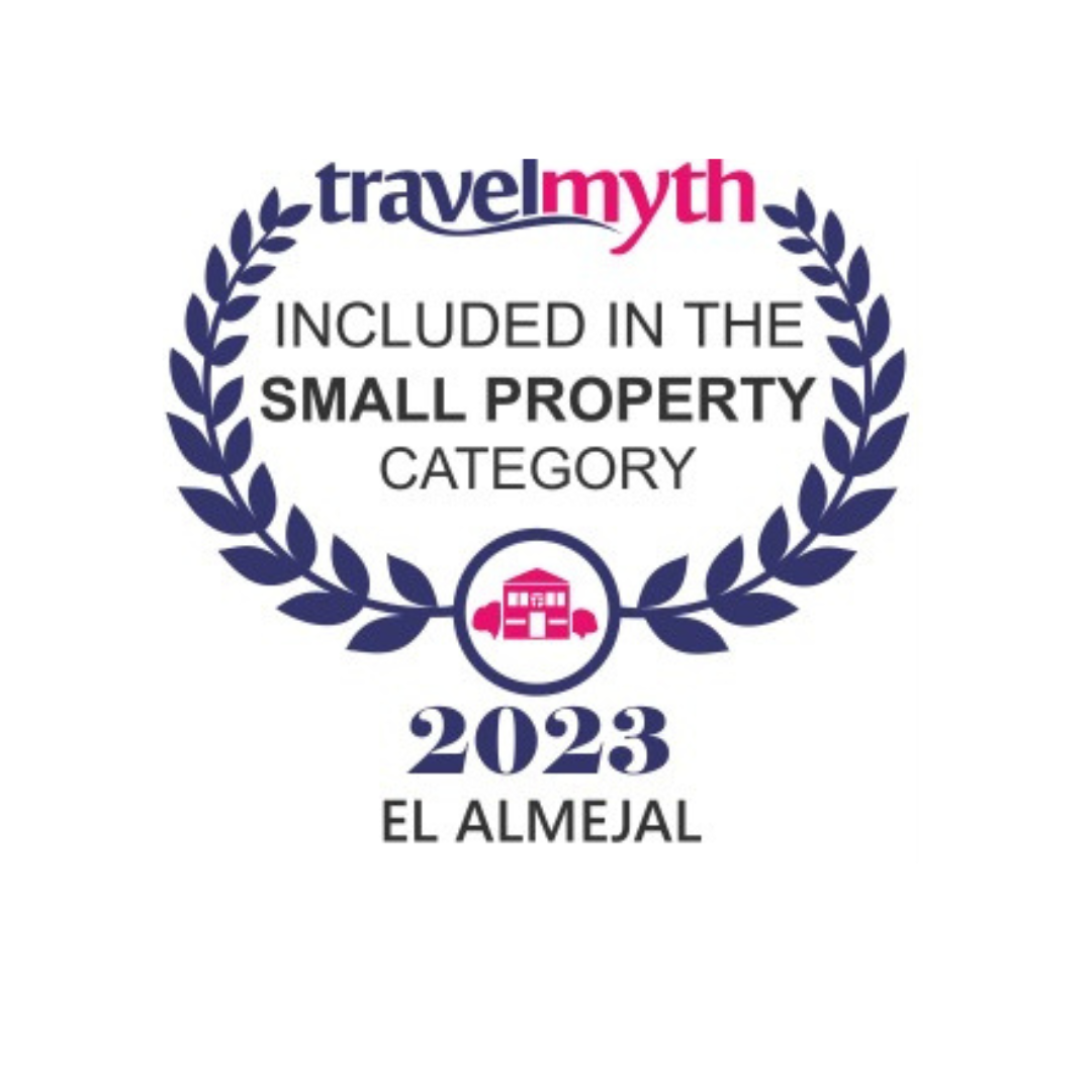 Travelmyth award badge: “Included in the Small Property Category,” 2023, El Almejal, with laurel wreath.