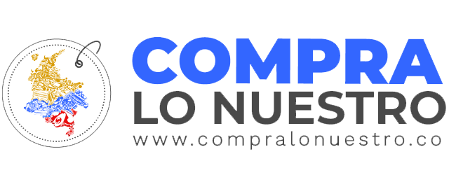 Logo that reads “COMPRA LO NUESTRO” with a small Colombia map icon and website compralonuestro.co