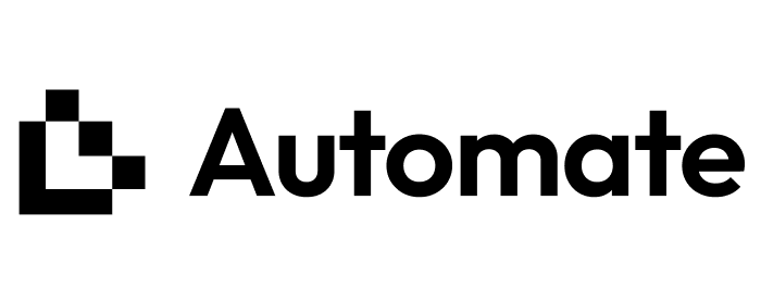 A black and white logo for automate on a white background.