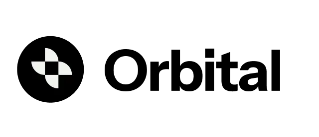 The orbital logo is black and white and has a checkered circle around it.
