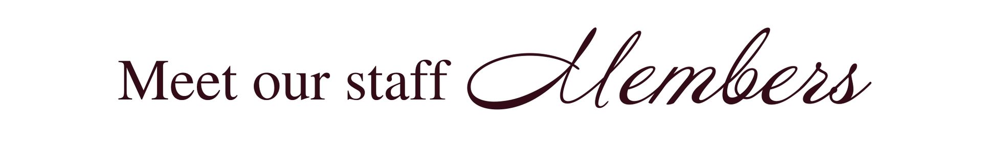 “Meet our staff” header with the word “Members” in black script on a white background