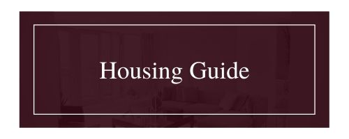 Maroon title card with white text reading “Housing Guide”